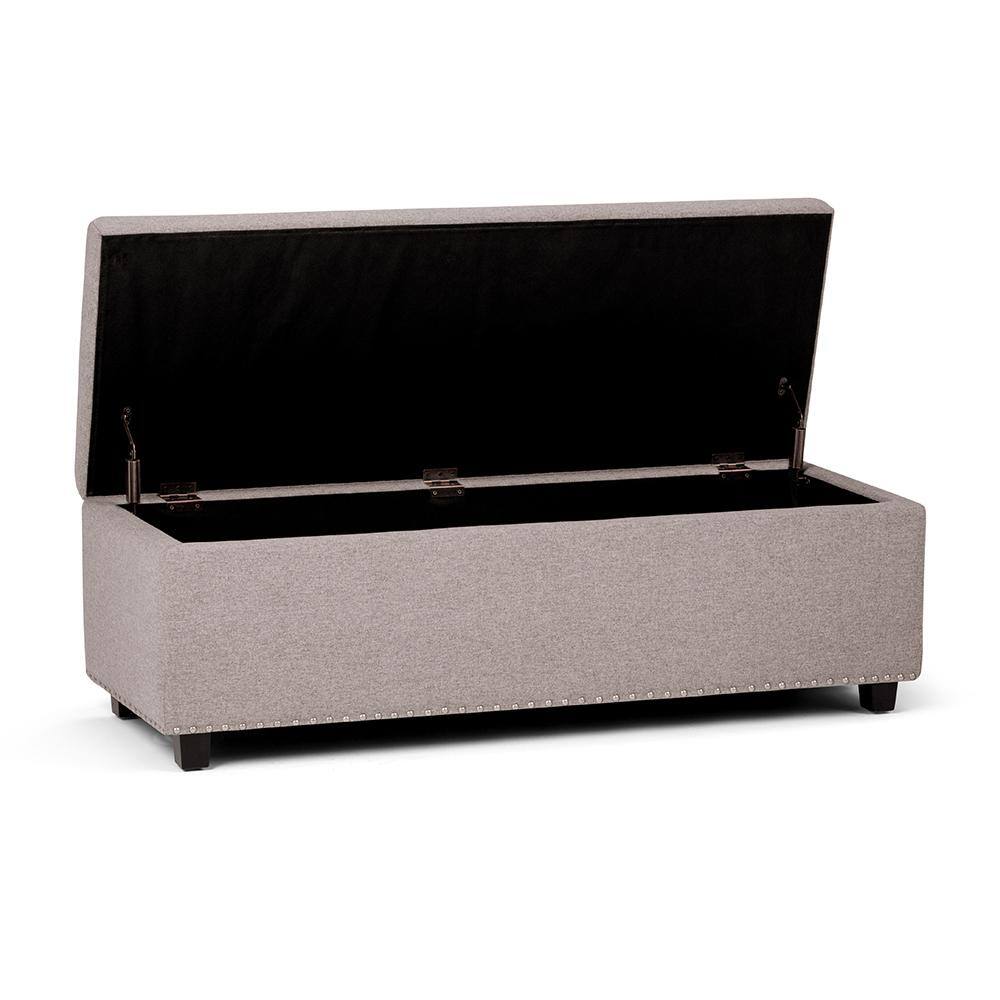 Cloud Gray Tufted Wood Footstool with Nail Trim - Traditional Style