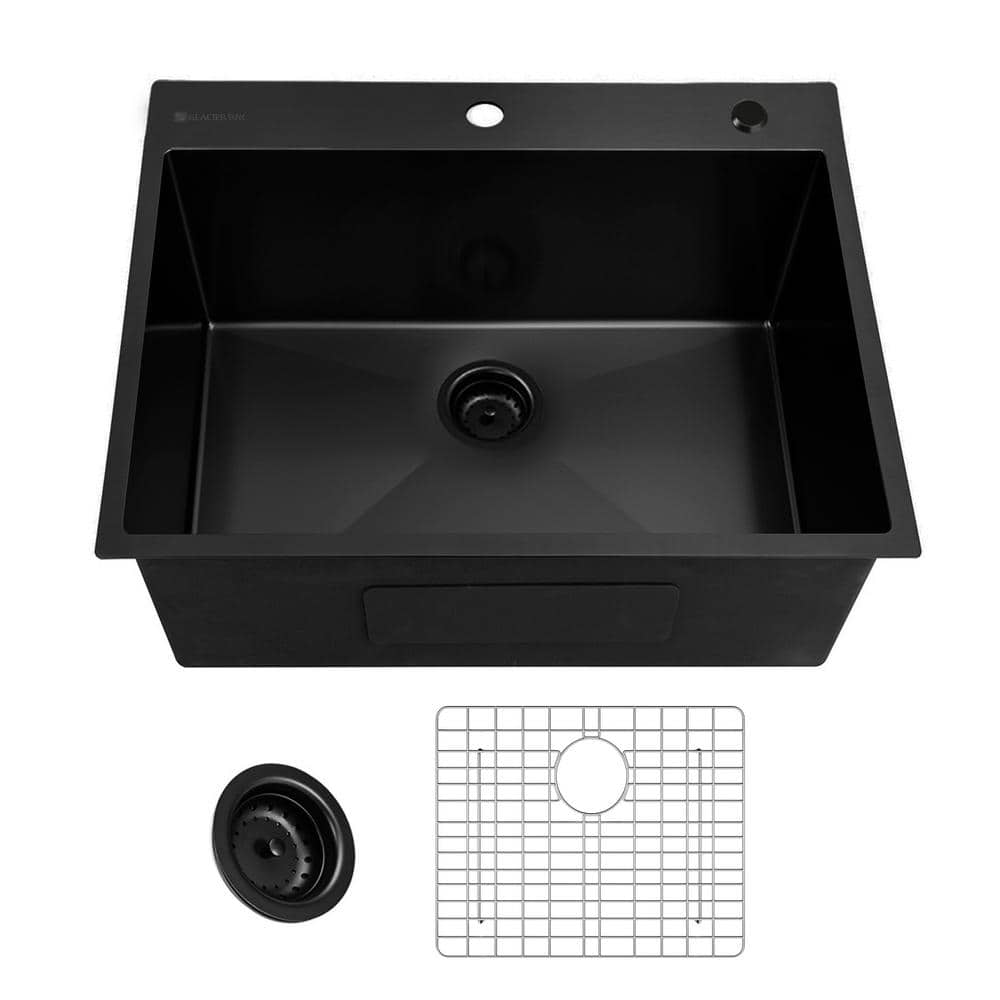 Glacier Bay 25 in. Drop-in Single Bowl 18 Gauge Black Stainless Steel ...