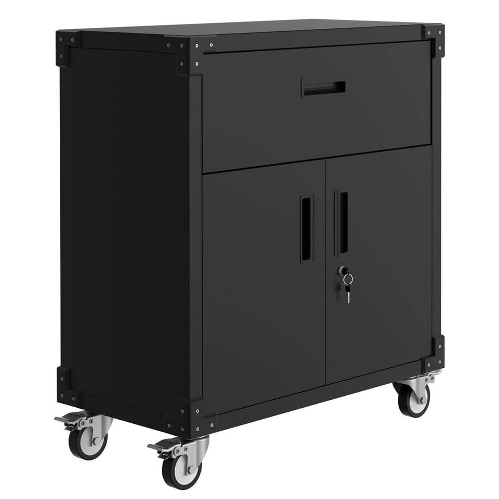 31.5 in. W x 35.4 in. H x 16.5 in. D 1-Shelf Steel Freestanding Cabinet in Black, Rolling Tool Cabinet with 1 Drawer price history on PriceWatchPro