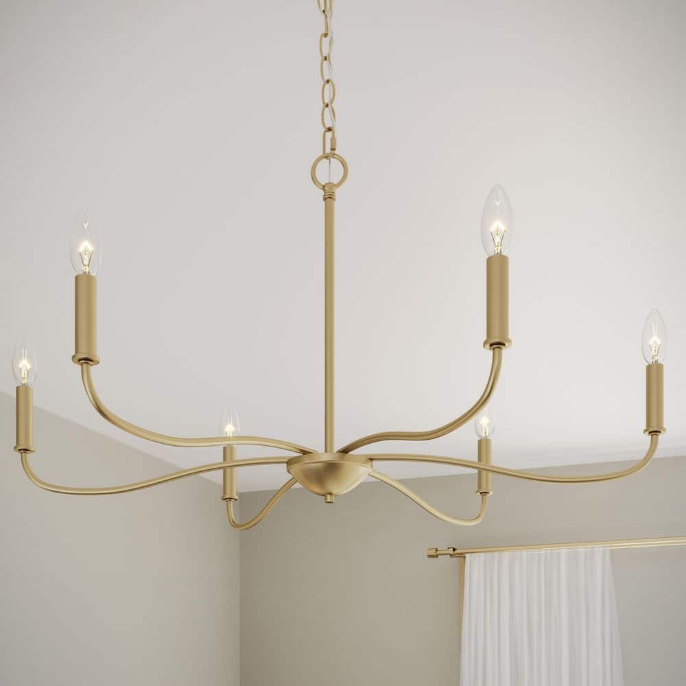 Ilia 60-Watt 6-Light Brushed Gold Large Transitional Chandelier price history on PriceWatchPro