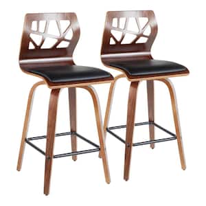 Folia 26 in. Walnut Wood and Black Faux Leather Counter Stool (Set of 2)