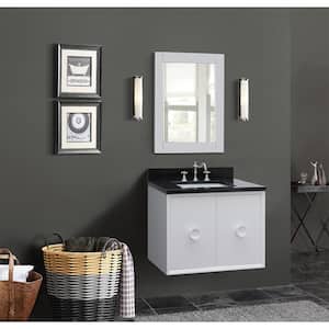 Stora 31 in. W x 22 in. D Wall Mount Bath Vanity in White with Granite Vanity Top in Black with White Rectangle Basin