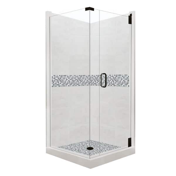 American Bath Factory Del Mar Grand Hinged 38 in. x 38 in. x 80 in. Right-Hand Corner Shower Kit in Natural Buff and Black Pipe Hardware
