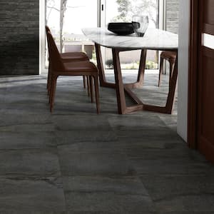 Dominion Charcoal Black 23.62 in. x 23.62 in. Matte Limestone Look Porcelain Floor and Wall Tile (15.49 sq. ft./Case)