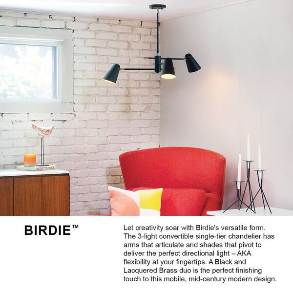 LARK - Birdie 3-Light Lacquered Brass Tier Chandelier