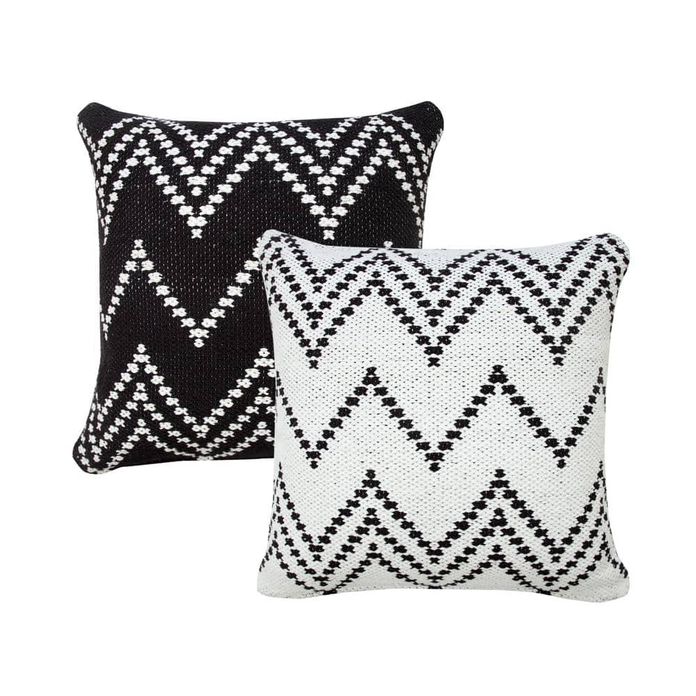 Sevita 20" Square Modern Woven Chevron Throw Pillow - Black/White
