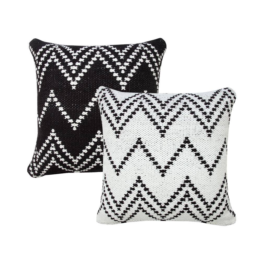 20" Square Black and White Cotton Chevron Throw Pillow