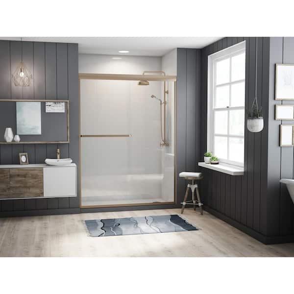 Coastal Shower Doors Paragon 3/16 B Series 56 in. x 69 in. Semi-Framed Sliding Shower Door with Towel Bar in Brushed Nickel and Clear Glass