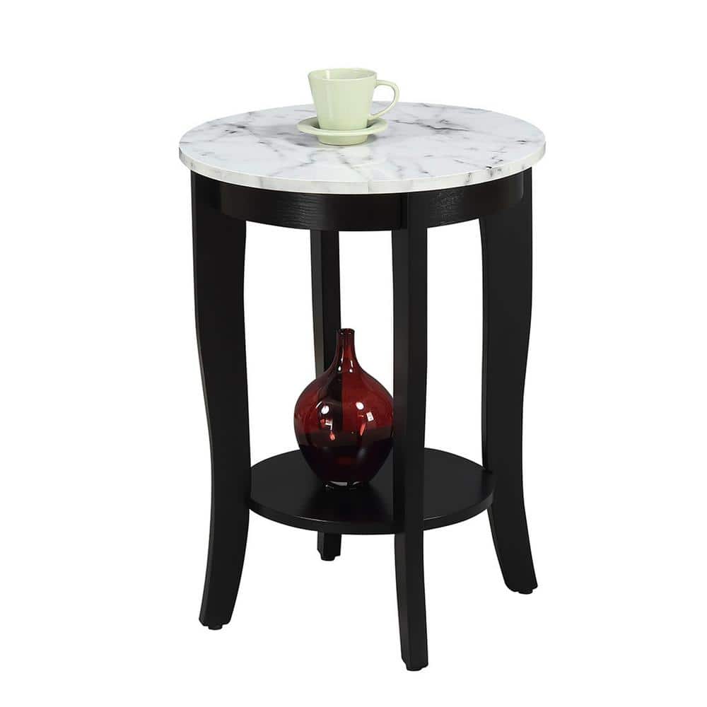 Elegant Heritage 18" Round Wood End Table with Shelf, White-Black