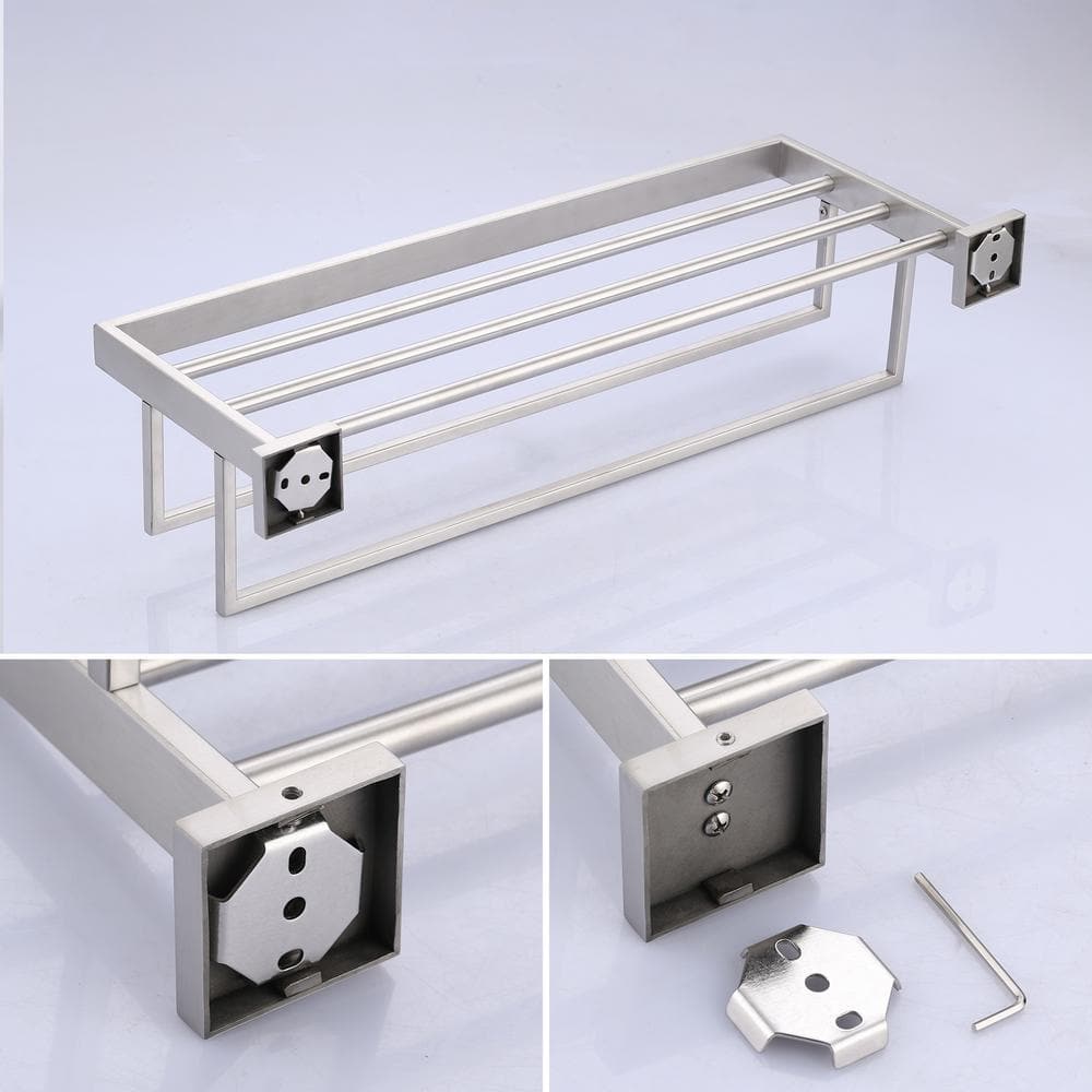 Brushed Nickel Wall Mounted Towel Rack with Shelf