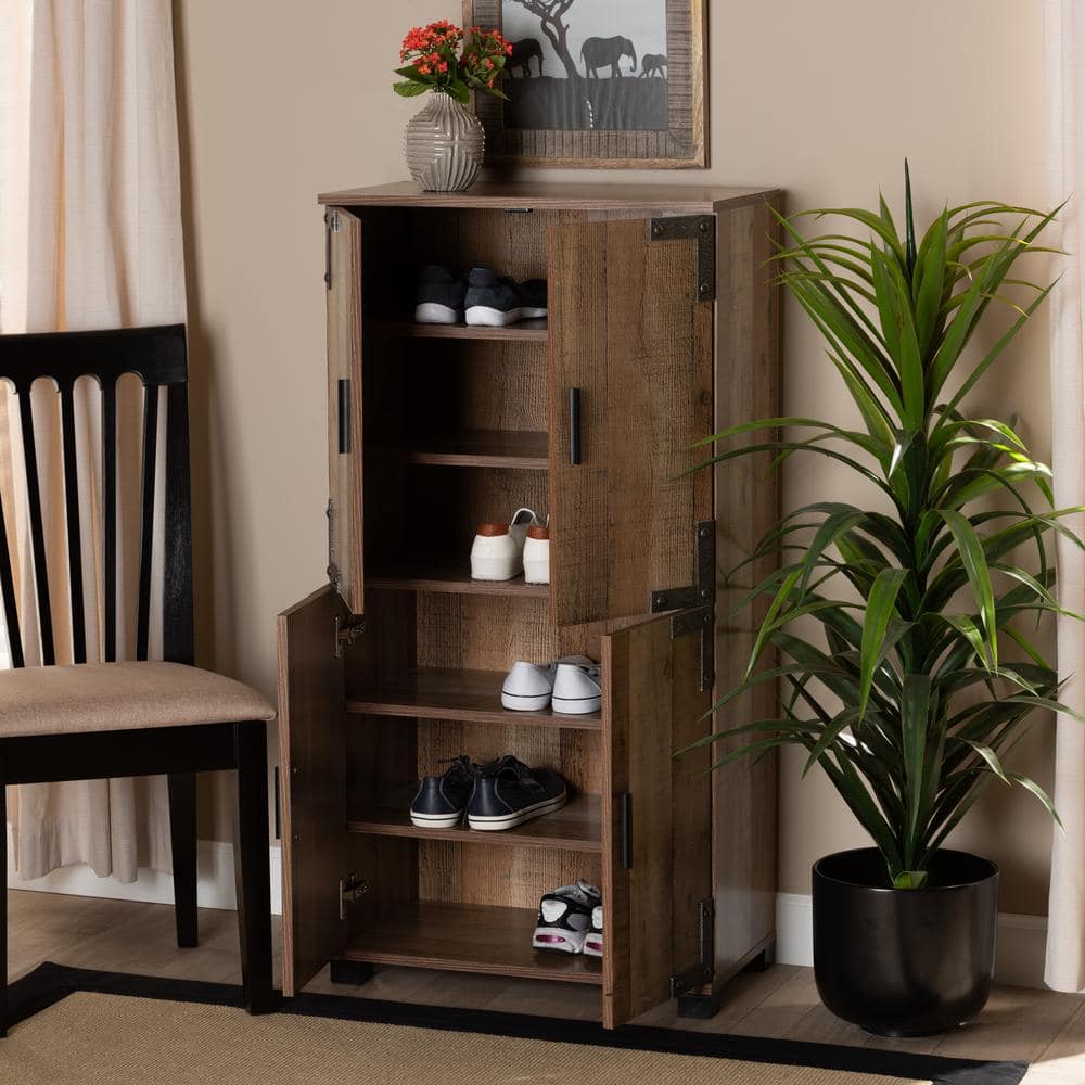 Rustic Brown 47" Wood Shoe Cabinet with Industrial Accents