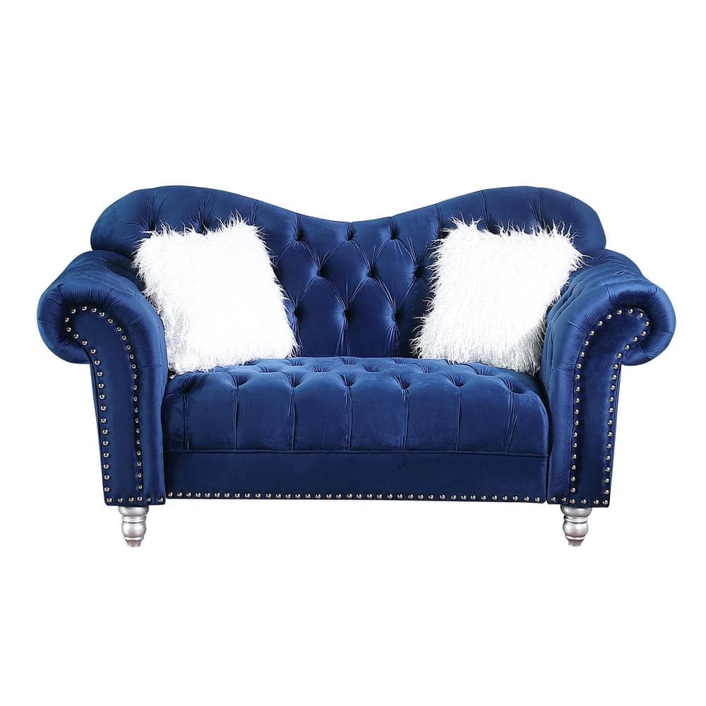 Utopia 4niture Mitz 29.53 in. Blue Velvet Loveseat Sofa with 2-Pillows (2  Seat) HAW588S00023 - The Home Depot