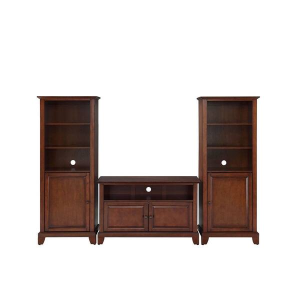 Crosley Newport TV Stand and 2-Audio Piers in Mahogany