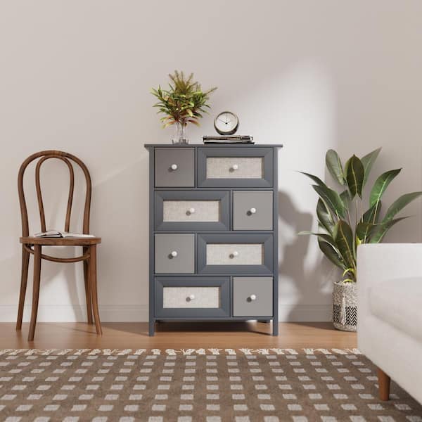 JEAREY 8-Drawer Gray 27.55 in. Width Dresser with Sturdy Frame for Bedrooms and Living Spaces