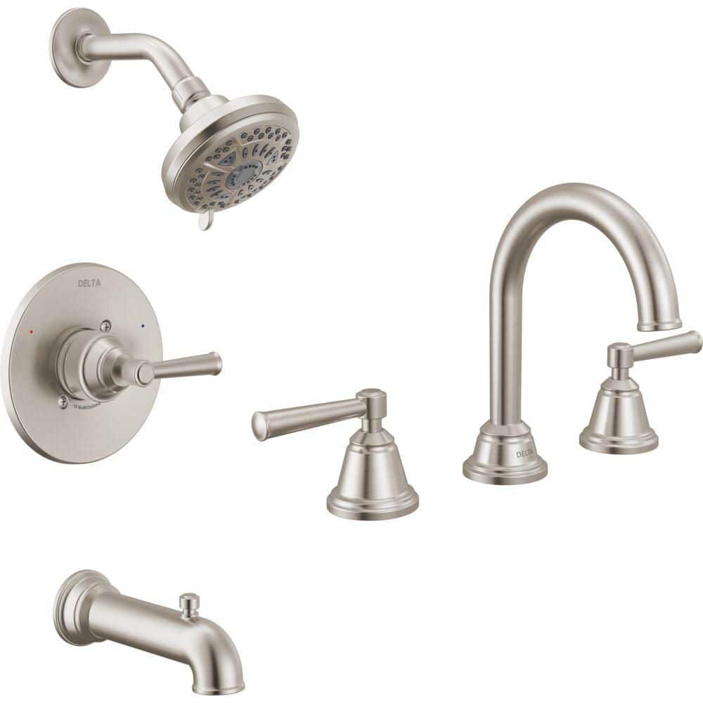 Foundations Design Series Traditional 8 in. Widespread 2-Handle Bathroom Faucet Bundle Tub/Shower in Brushed Nickel price history on PriceWatchPro