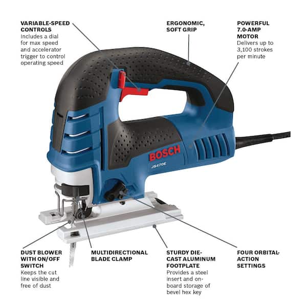 Bosch JS470E 7 Amp Corded Variable Speed Top-Handle Jig Saw Kit with Carrying Case - 3