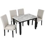 Harper & Bright Designs Faux Marble White 5-Piece Dining Set with Thick ...