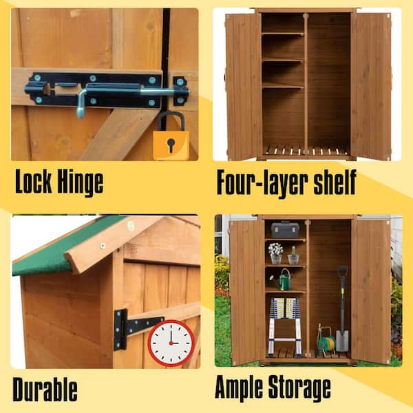 3.3 ft. W x 1.8 ft. D Wood Tool Shed Outdoor Storage Cabinet with Shelves and Latch, Yellow Brown (5 sq. ft.)