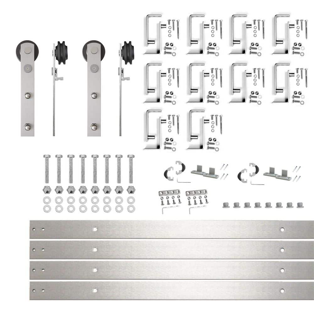 14 ft./168 in. Brushed Nickel Double Track Bypass U-Shape Sliding Barn Door Hardware Kit - Straight Design Roller price history on PriceWatchPro