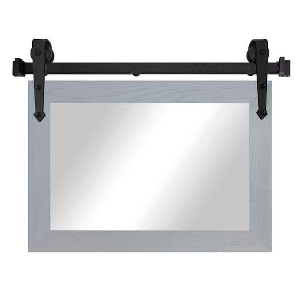 (33 in. W x 26 in. H) Grey Ozark Hardwood Mirror With Steel Barn Door Rail