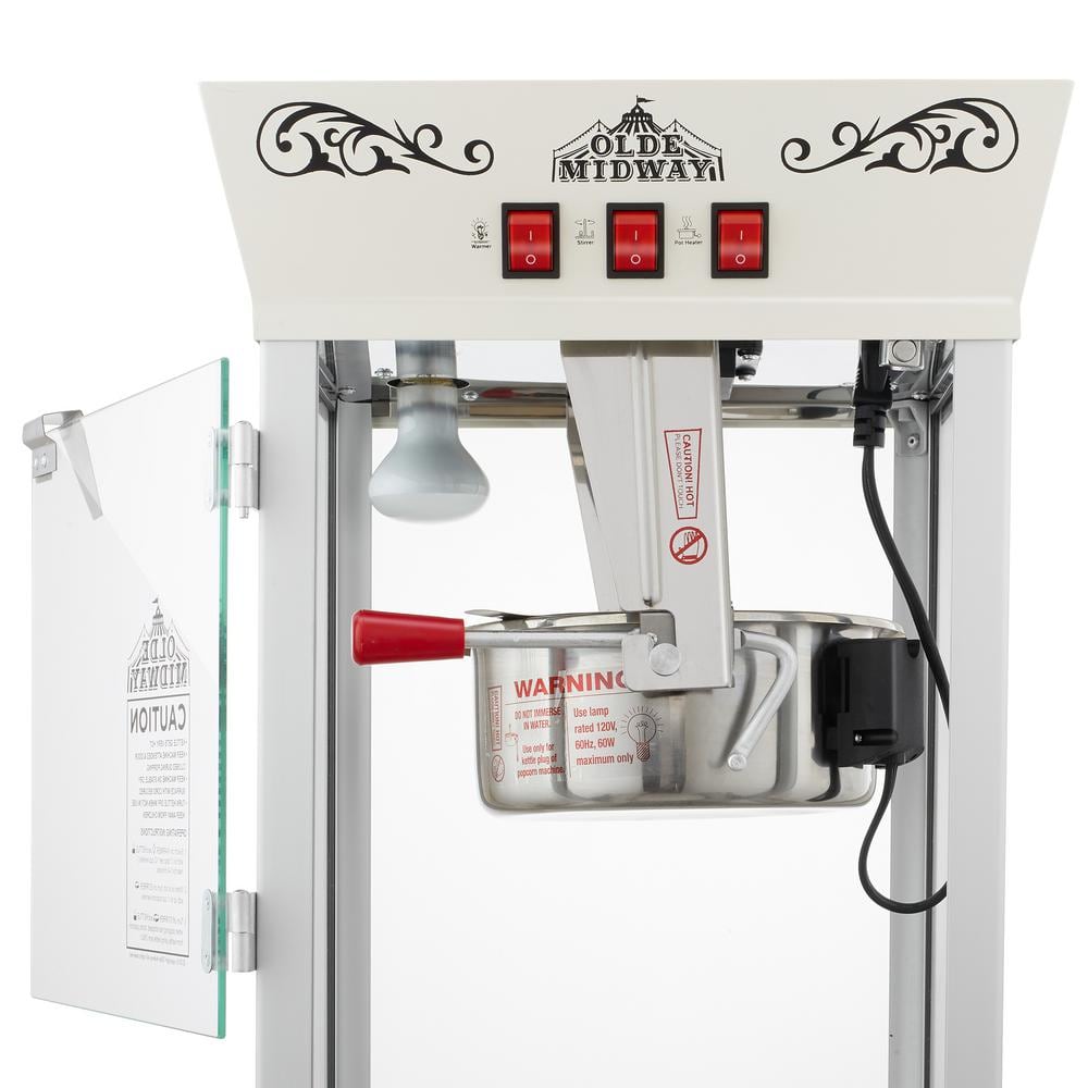 Olde Midway Cream Vintage-Style Countertop Popcorn Machine with 8 oz Kettle