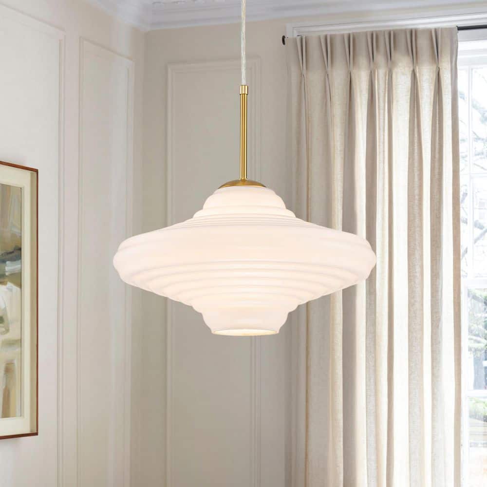 13.8 in. 1-Light Schoolhouse Brushed Brass Pendant Light with Milk Glass for Dining Room Kitchen Island Bedroom price history on PriceWatchPro