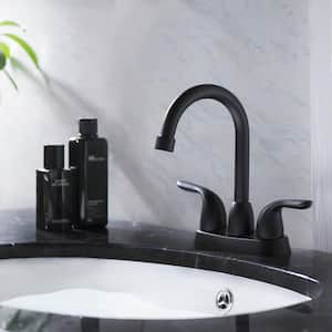 Aba 4 in. Centerset Double Handle High Arc Bathroom Faucet Set with Pop-Up Drain in Matte Black