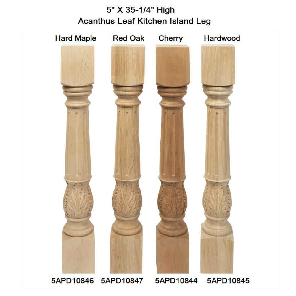 Unfinished Solid Hardwood Acanthus Leaf Kitchen Island Leg