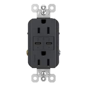 radiant 15 Amp 125-Volt Tamper-Resistant Duplex Outlet with Ultra-Fast 6A PLUS 30W Power Delivery USB C/C, Graphite