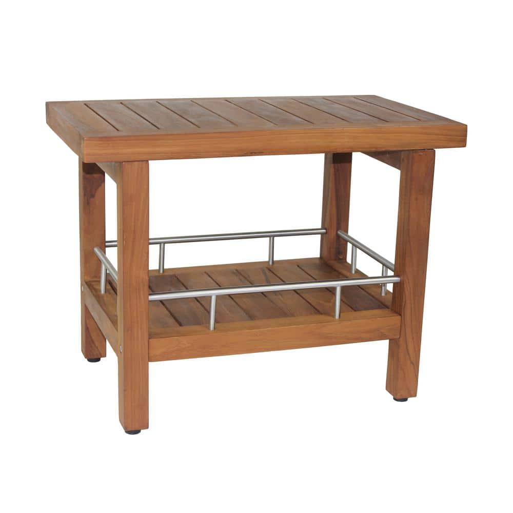Patented 24 in. x 14 in. Spa Freestanding Teak and Stainless Shower Bench w