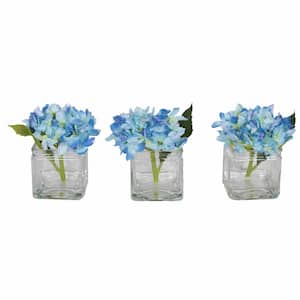 5 in. Blue Artificial Hydrangea Floral Arrangement in Cube