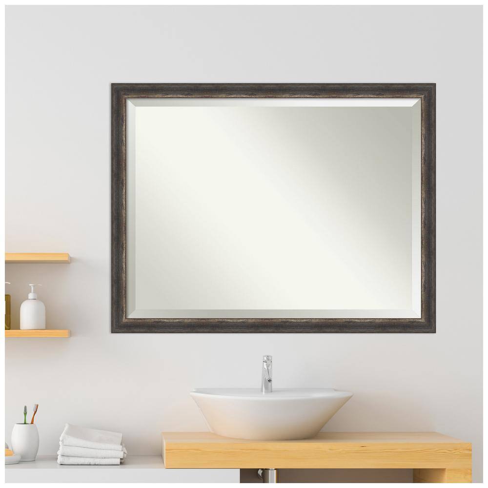 Bronze and Silver Rectangular Wood Framed Wall Mirror