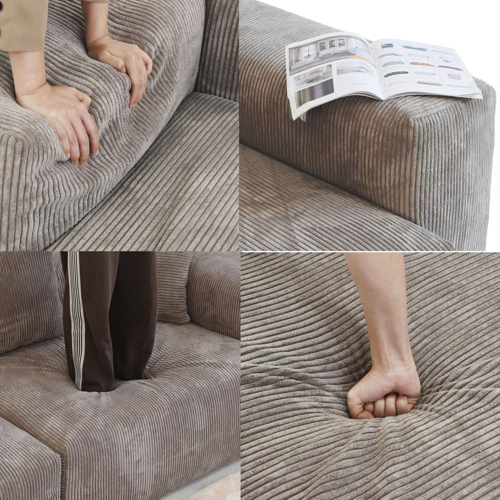 Magic Home Modular Square Arm Corduroy Sectional Sofa with Ottoman - Thumbnail 4