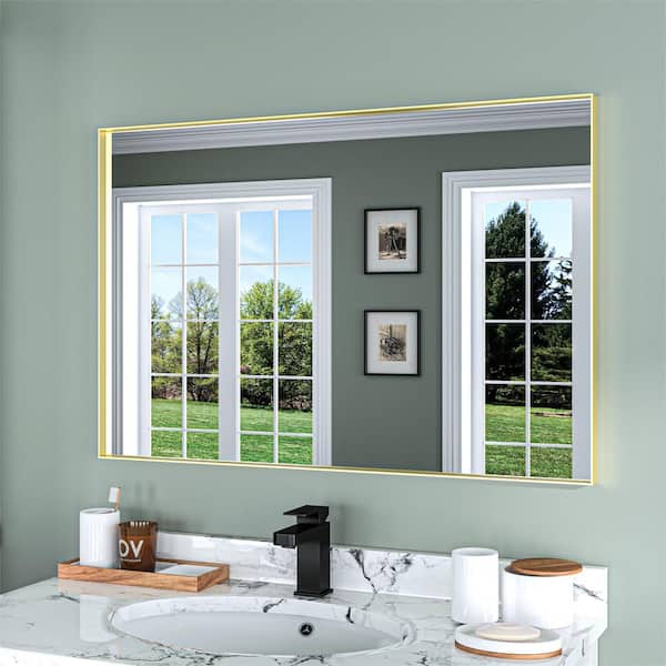 ORGANNICE 24 in. W x 36 in. H Gold Aluminum Rectangle Framed Tempered Glass Wall-mounted Bathroom Mirror