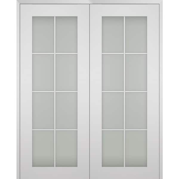 Smart Pro 8 Lite N 56 in. x 84 in. Both 8-Lite Frosted Glass Polar White Wood Composite Double Prehung French Door