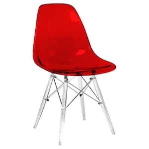 Dover Modern Plastic Dining Chair With Clear Acrylic Base in Transparent Red