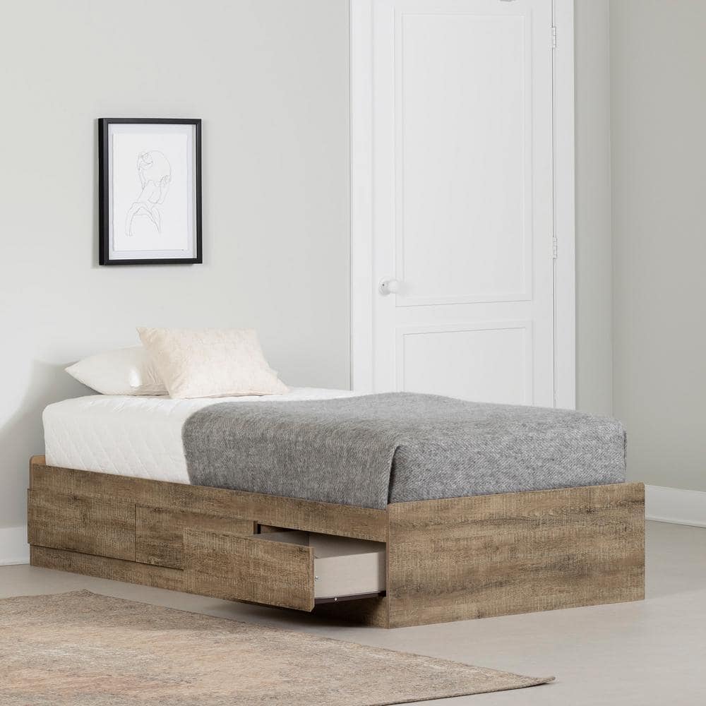 Weathered Oak Twin Captain's Bed with 3 Storage Drawers