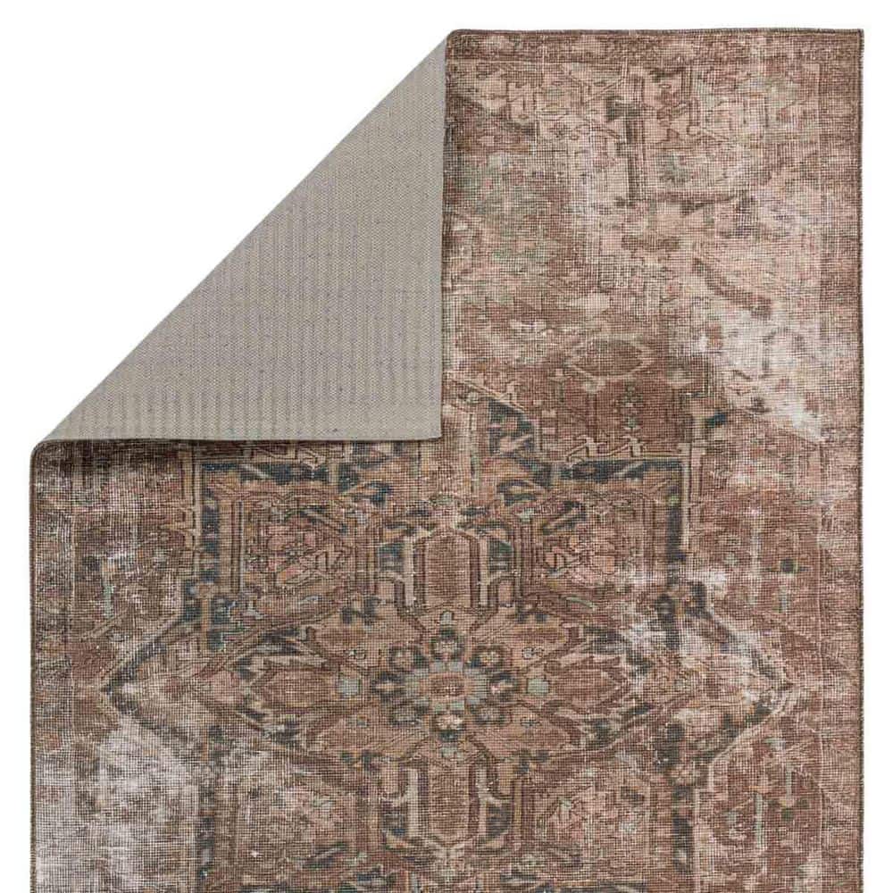 Minita Brown and Blue Synthetic Medallion Runner Rug