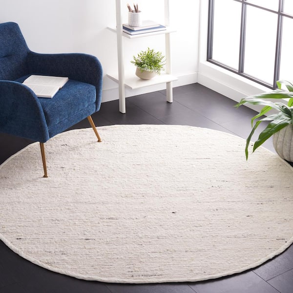 Natura 4 ft. x 4 ft. Round Ivory Border Striped Area Rug