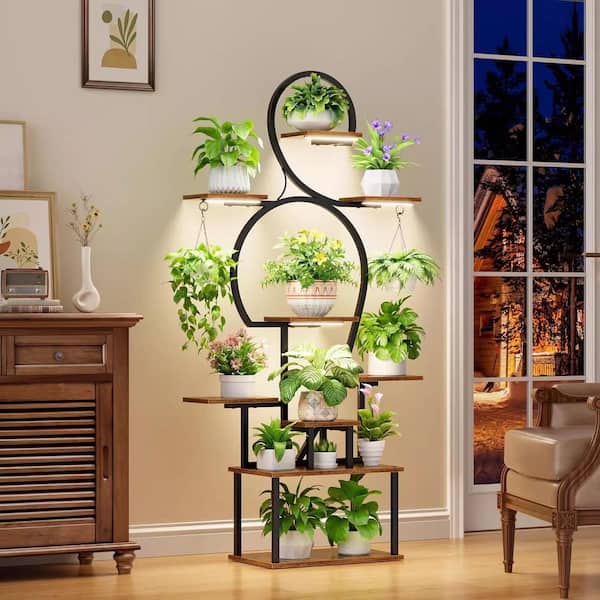 3-Headed &1-Extended Grow Light, Full Spectrum, 63 in. Plant Stand w/ Grow Light, 9-Tier Plant Shelf, Plant Display Rack