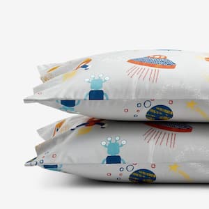 Company Kids Space Organic Gray Multicolored Cotton Percale Standard Pillowcase (Set of 2)