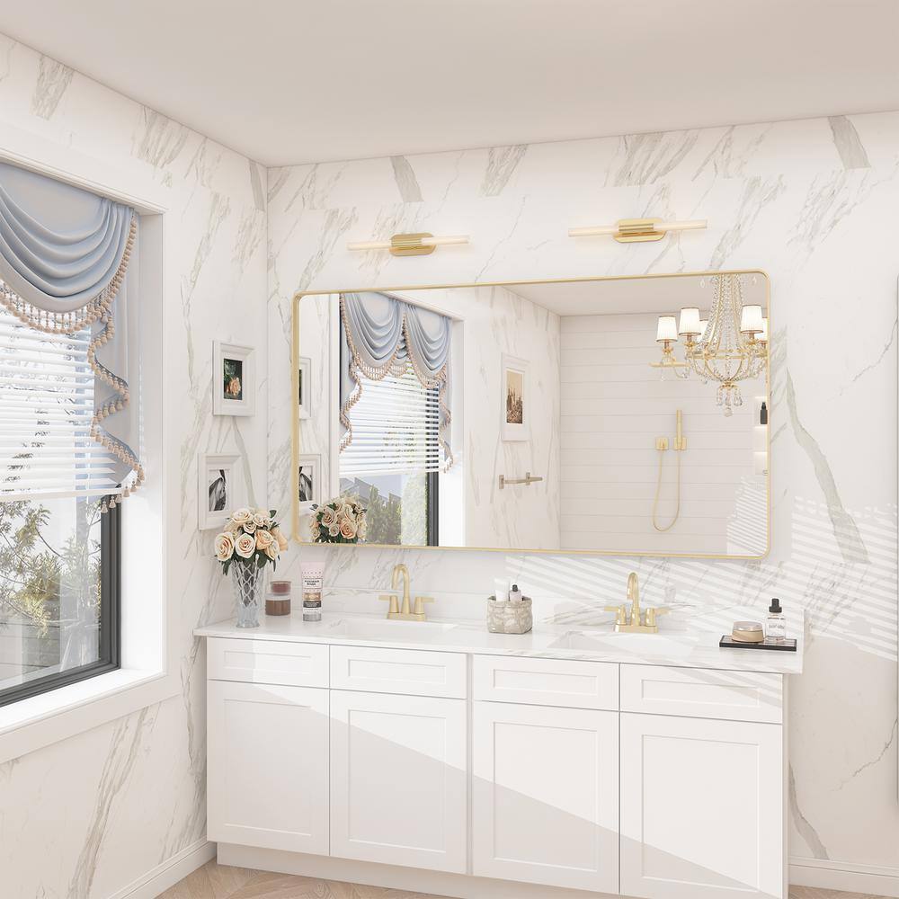 Brushed Gold Aluminum Rectangular Vanity Mirror, 55x30 Inch