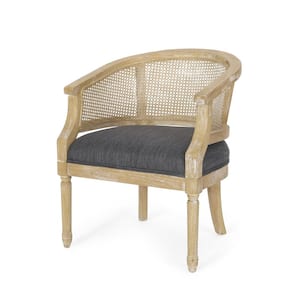 Silkie Charcoal and Natural Wood and Cane Accent Chair