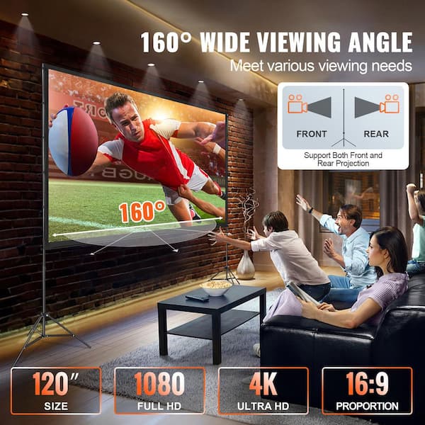 120 in. 16:9 Projector Screen with Stand, HD/4K Outdoor Movie Screen Wrinkle-Free Tripod, Carry Bag for Backyard Theater