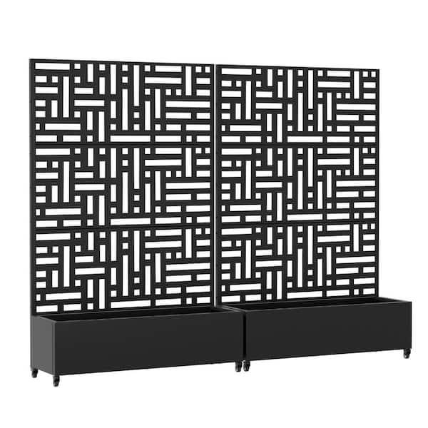 6 ft. H x 4 ft. W Metal Planter Box Privacy Screen Garden Bed With Trellis And Wheels Black Set of 2