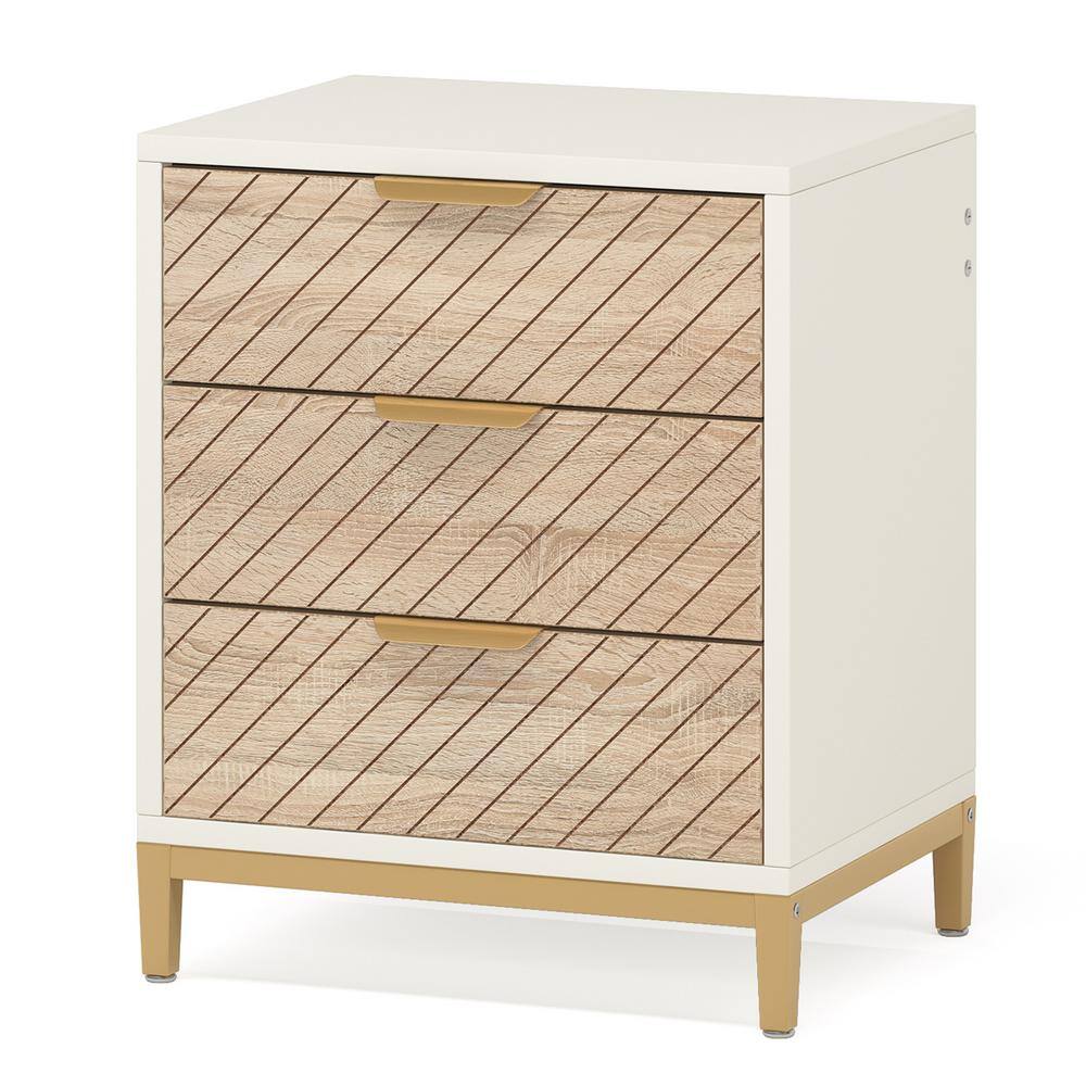 BYBLIGHT Fenley White Gold 3 Drawers 19.7 in. Nightstand Bedside Table ...