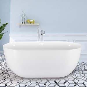 67 in. x 31 in. Acrylic Flatbottom Freestanding Contemporary Soaking Bathtub with Overflow and Pop-up Drain in White