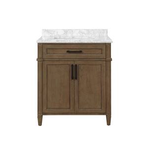 Caville 30 in. W x 22 in. D x 34.50 in. H Bath Vanity in Almond Latte with Carrara Marble Top