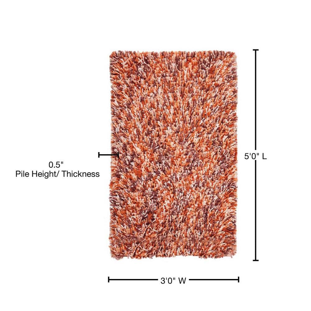 Ivory and Rust Hand-Tufted Shag Rectangular Rug 3' x 5'