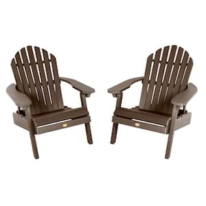 Hamilton Weathered Acorn Folding and Reclining Plastic Adirondack Chair (2-Pack)